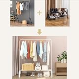 JIUYOTREE Metal Clothes Rail 110 cm Coat Rack with Bottom Shoe Rack White view 4