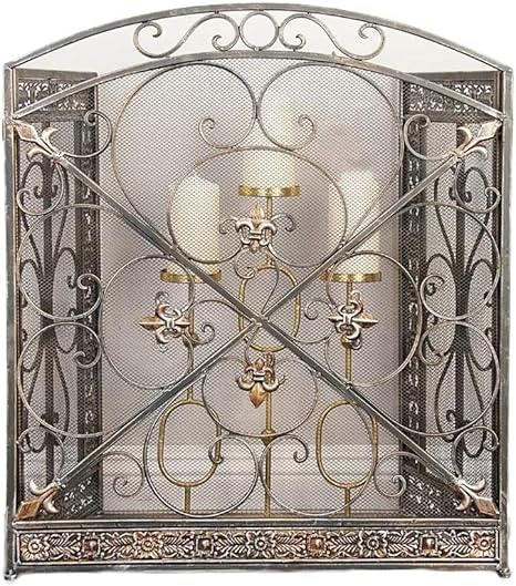 Funkenschutz Kaminschirm 3-Panel Schwarz, Vintage Style Metall Spark