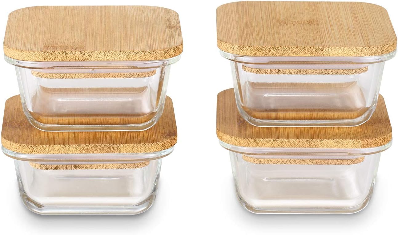 Nummyware Plastic-free Glass Baby Food Storage Container with Sustainable Bamboo Top (4, 180mL set)