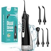 COSLUS ADA Accepted C20 Water Dental Flosser Pick, Professional Set Black | 300ML Larger Tank, Portable Rechargeable Dental O