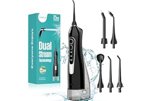 COSLUS ADA Accepted Water Dental Flosser Teeth Pick C20: Portable Cordless Oral Irrigator 300ML Rechargeable Travel Irrigation Cleaner IPX7 Waterproof Electric Flossing Machine, Professional Set Black