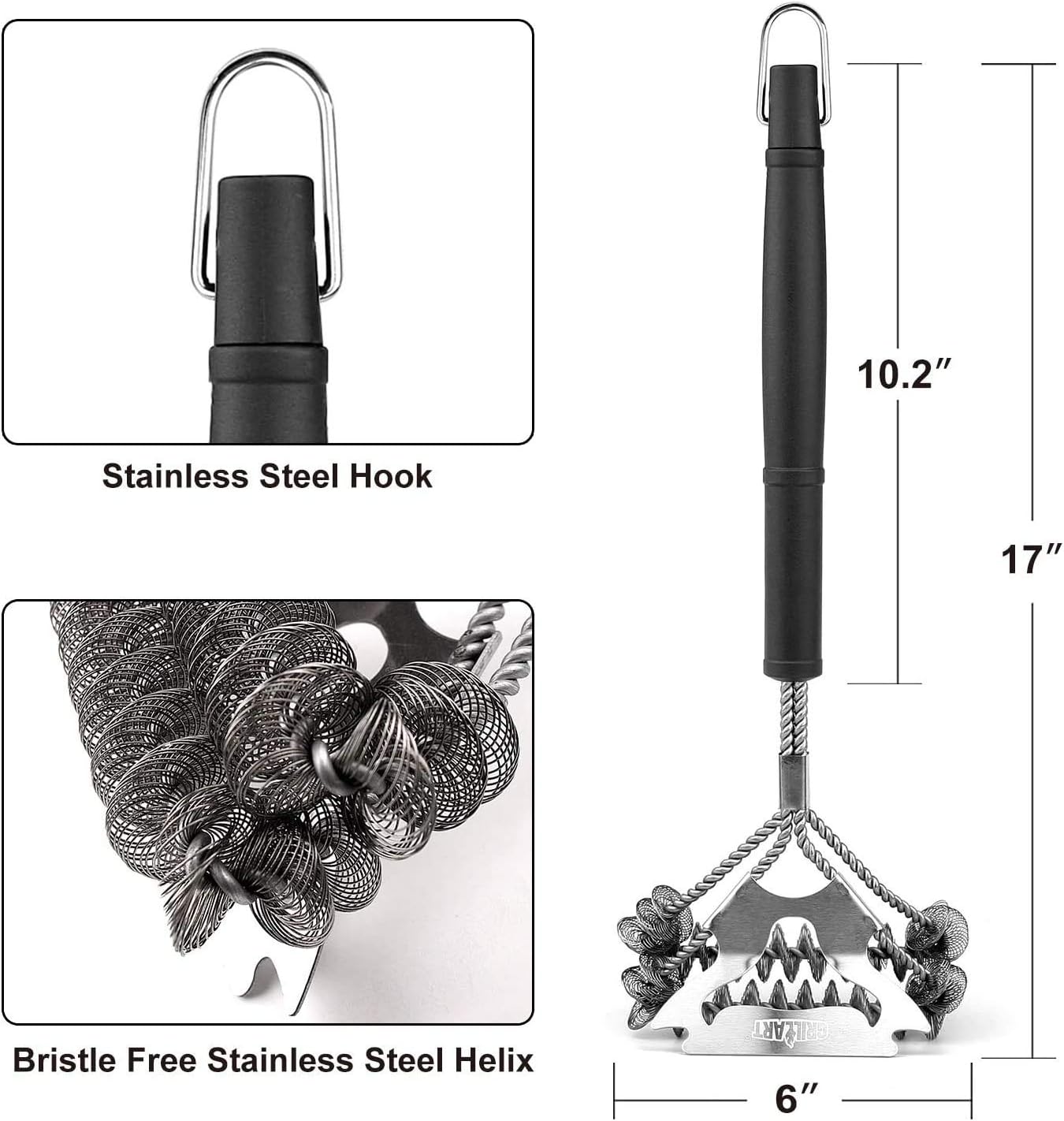 GRILLART Grill Brush Bristle Free & Scraper - Safe BBQ Brush for Grill - Non Wire Stainless Grill Cleaner/Cleaning Brush - Best Rated BBQ Accessories Scrubber - Safe for Porcelain/Gas/Charbroil Grates: Home & Kitchen