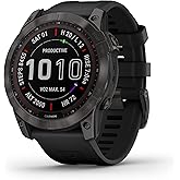 Garmin Fenix 7X Sapphire Solar, Larger Adventure smartwatch, with Solar Charging Capabilities, Rugged Outdoor Watch with GPS, Touchscreen, Wellness Features, Carbon Gray DLC Titanium with Black Band