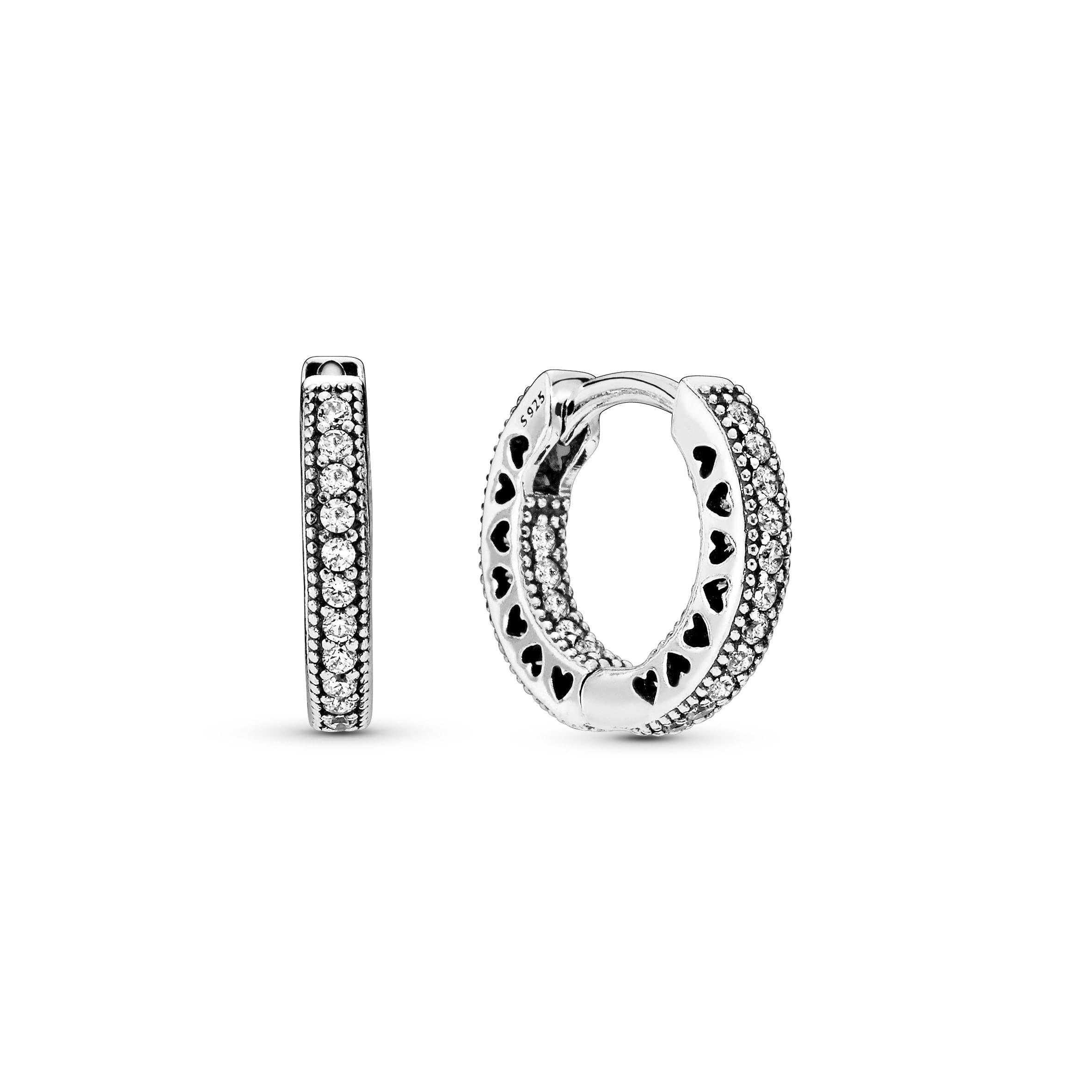 Pandora Signature Women's Sterling Silver Pavé Heart Cubic Zirconia Hoop Earrings, No Box