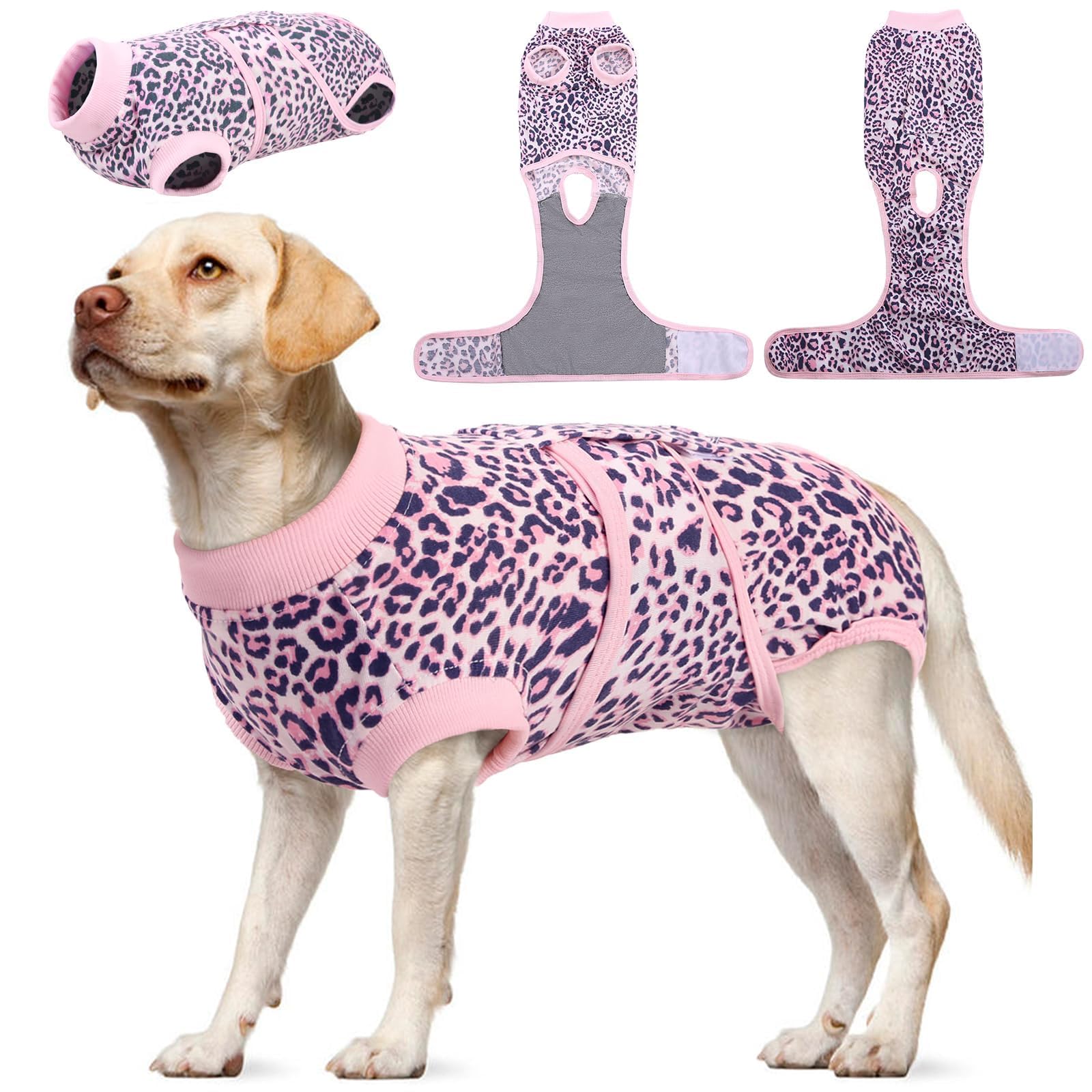 Photo 1 of Kuoser Dog Surgery Suit, Comfy Dog Recovery Suit Female Doggie Onesie for Surgery, Post-Op Onesie for Female & Male Dogs, Soft Protective Wear, PinkLeopard XL