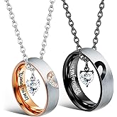 ZELORES Matching Necklaces For Couples Pendant Necklace For Women Men Matching Promise Rings Pendant Set Stainless Steel Couple Necklace For Him And Her Anniversary Valentine's Day Jewelry Gift