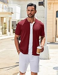 COOFANDY Men's Short Sleeve Shirts Vintage Button