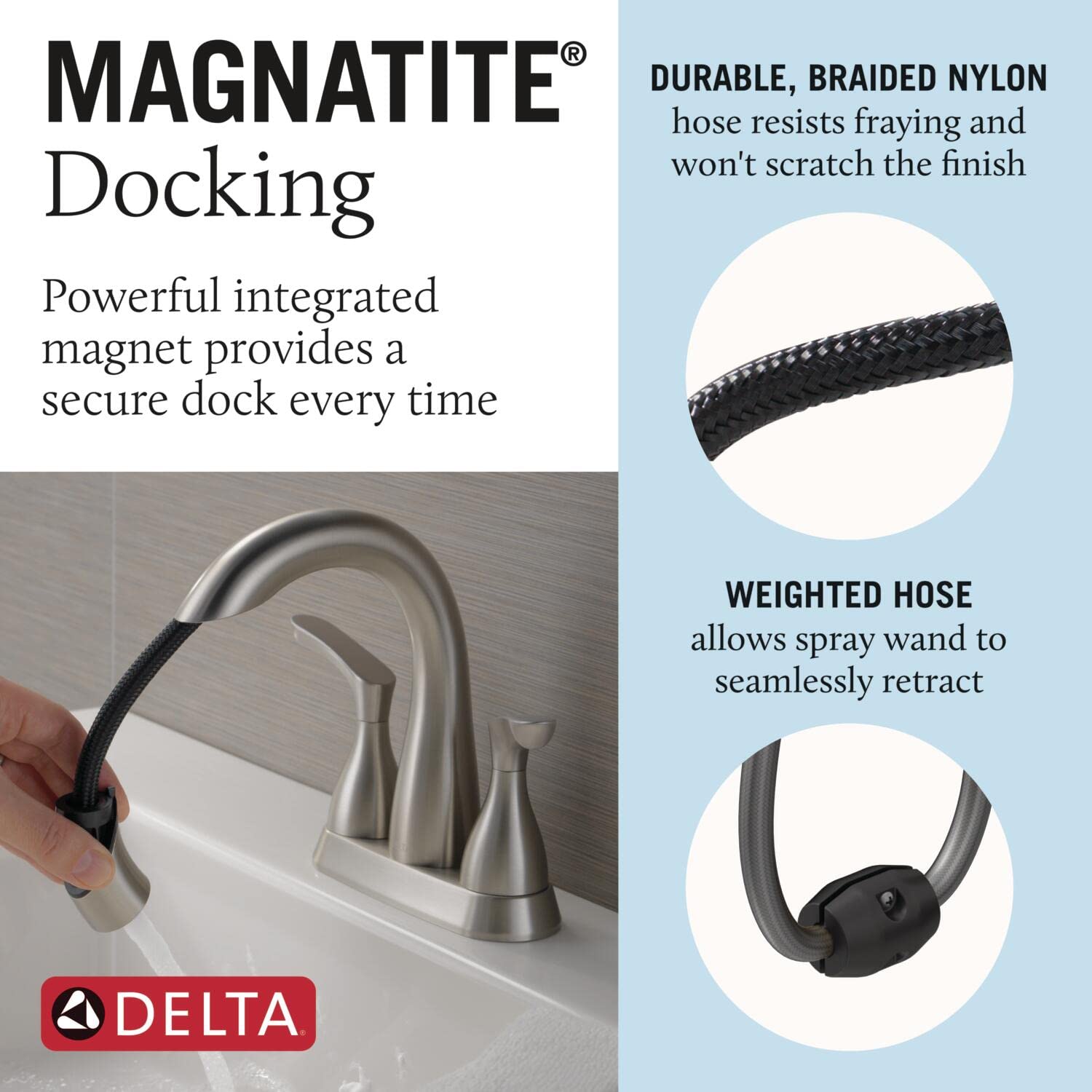 Delta Faucet Broadmoor Pull Down Bathroom Faucet Brushed Nickel, Bathroom Faucet, Bathroom Sink Faucet with Pull Down Sprayer, Centerset Bathroom Faucet with Magnetic Docking, Stainless 25765LF-SSPD