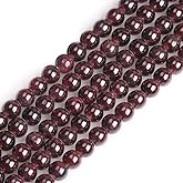 GEM-Inside Genuine Natural Dark Red Garnet Gemstone 6mm Round Stone Loose Beads Crystal Energy Stone Power for Jewelry Making 15" 1.5mm-2mm Big Hole