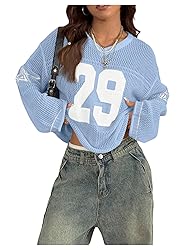 BEAUDRM Women's Number Letter Graphic Sweater