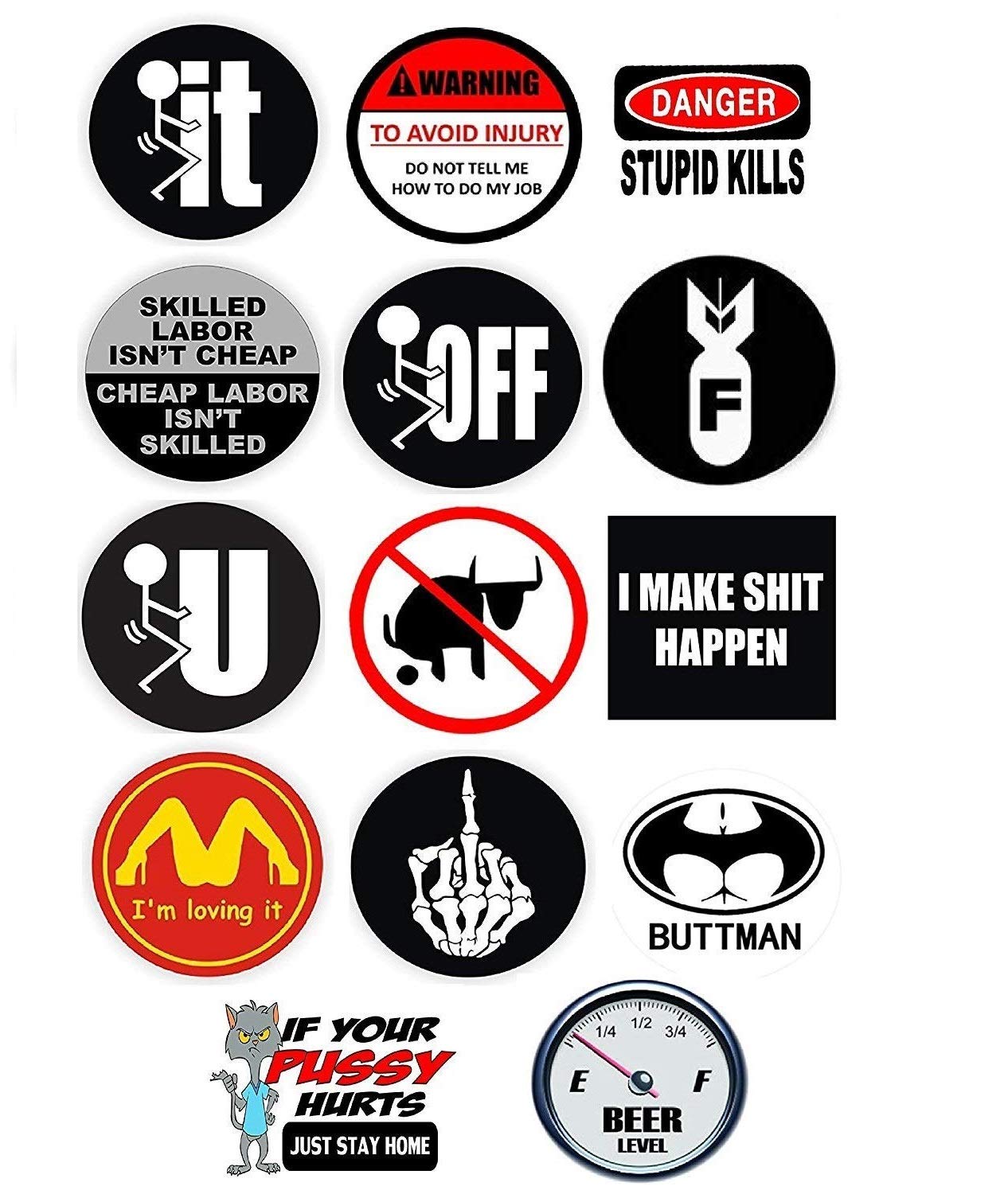 Funny Hard Hat Stickers - BEST SELLER - 14 Decal Value Pack. Great for a Construction Toolbox, Hardhat, Lunchbox, Helmet, Mechanic, Military & More. Fun Gift for Union Working Men & Women. USA Made.