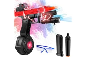 Kocuno JM-X2 Gel Ball Blaster with Drum, Pistol Splatter Blaster with Manual & Automatic Dual Mode, Linked Shooting Effect, Ages 14+, Reddish Black