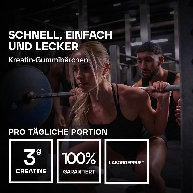 Kreatin Gummies | 60 Gummies | Blaue Himbeere | Praktische Nahrungsergänzung mit 3g Kreatin pro Portion | Vegan | Für unterwegs