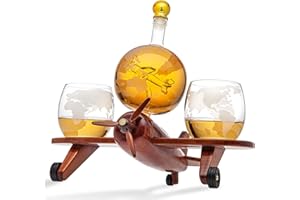 Godinger Whiskey Decanter Airplane Globe Set with 2 World Whiskey Glasses - for Liquor Scotch Bourbon Vodka