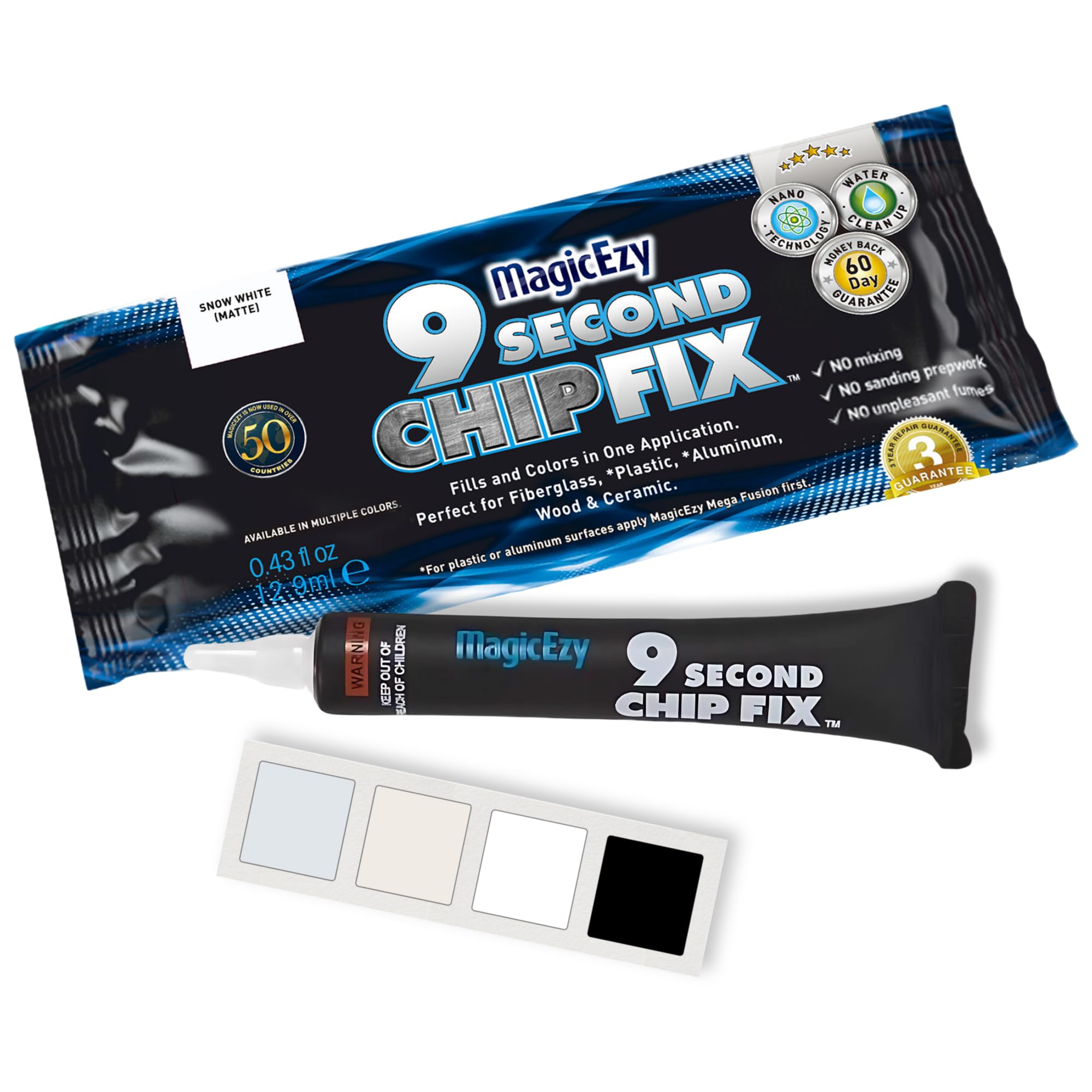 MagicEzy 9 Second Chip Fix (Snow White) - Fibreglass Repair Filler for Boats- Gouges, Holes, Deep Cracks and Chips - Ultra Strong Marine Epoxy Repair