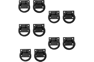 SAKEGA Mystic Colonial Cast Iron Ring Pulls – Set of 10 Blackened Hammered Vintage Finish – Rustic Cabinet, Drawer & Cupboard Handles – Antique Style Hardware with Screw