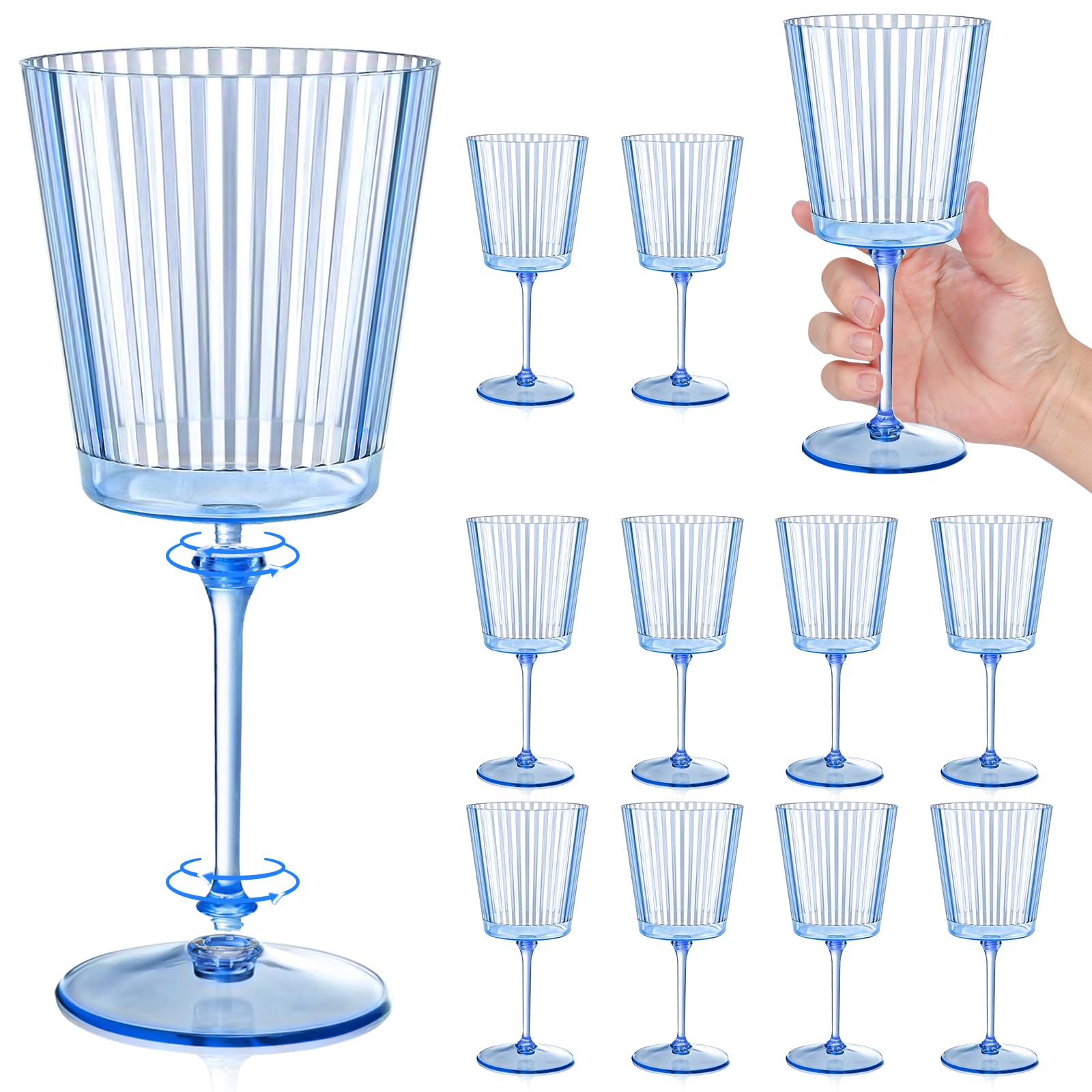 Photo 1 of 12 PCS Blue Ribbed Plastic Wine Glasses 13.5 OZ Ribbed Wine Glasses Detachable Wine Glass Elegant Fluted Glassware Vintage Style for Wedding Anniversary Birthday Dinner Parties(Blue, 12 Pack)