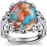 AVECON Turquoise Rings for Women 925 Sterling Silver Adjustable Ring Vintage Filigree Engagement Ring With Oval Turquoise Promise Rings for Her Birthday Jewellery Gifts Size 6-9