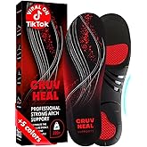CRUVHEAL 220+ lbs Plantar Fasciitis High Arch Support Insoles Men Women - Orthotic Shoe Inserts - Boot Work Shoe Insole (XS, Black)
