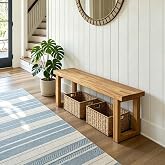 Narrow Farmhouse Bench Skinny Wooden Entryway Long Bench 32" 39" 47" 55" 63" 71" 79" Rustic Indoor Benches for Hallway Kitchen Dining Bedroom End of Bed Easy Assembly Natural Finish(32x10xH18")