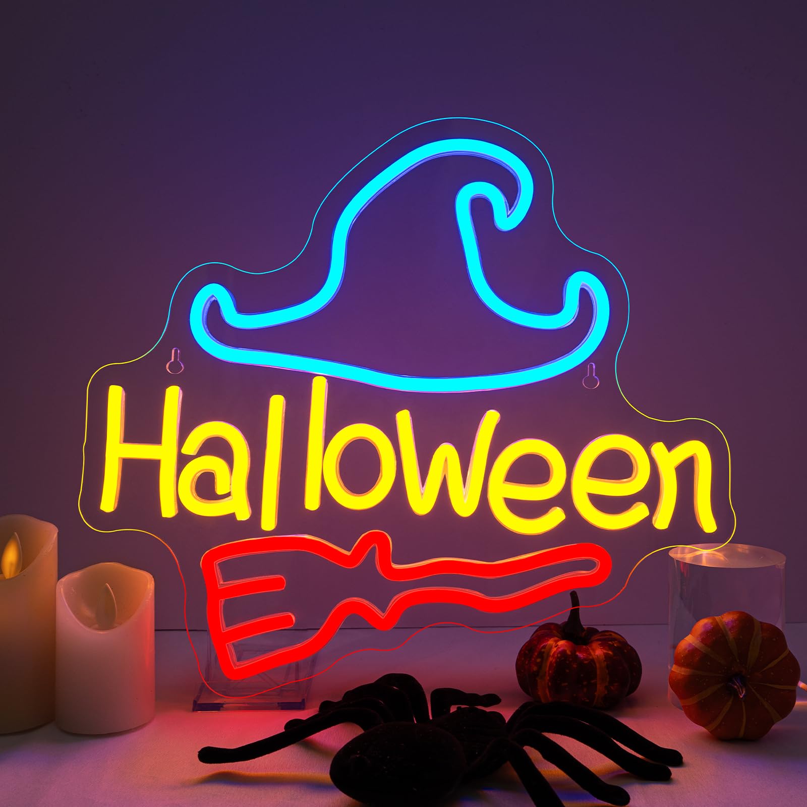 View 1 of NOSUN Halloween Neon Sign Happy Halloween Wall Decor LED Lights for Bedroom Living Room Bar Office USB Powered Children Youth Hanging Light Up Sign for Decor Holiday Party Gift