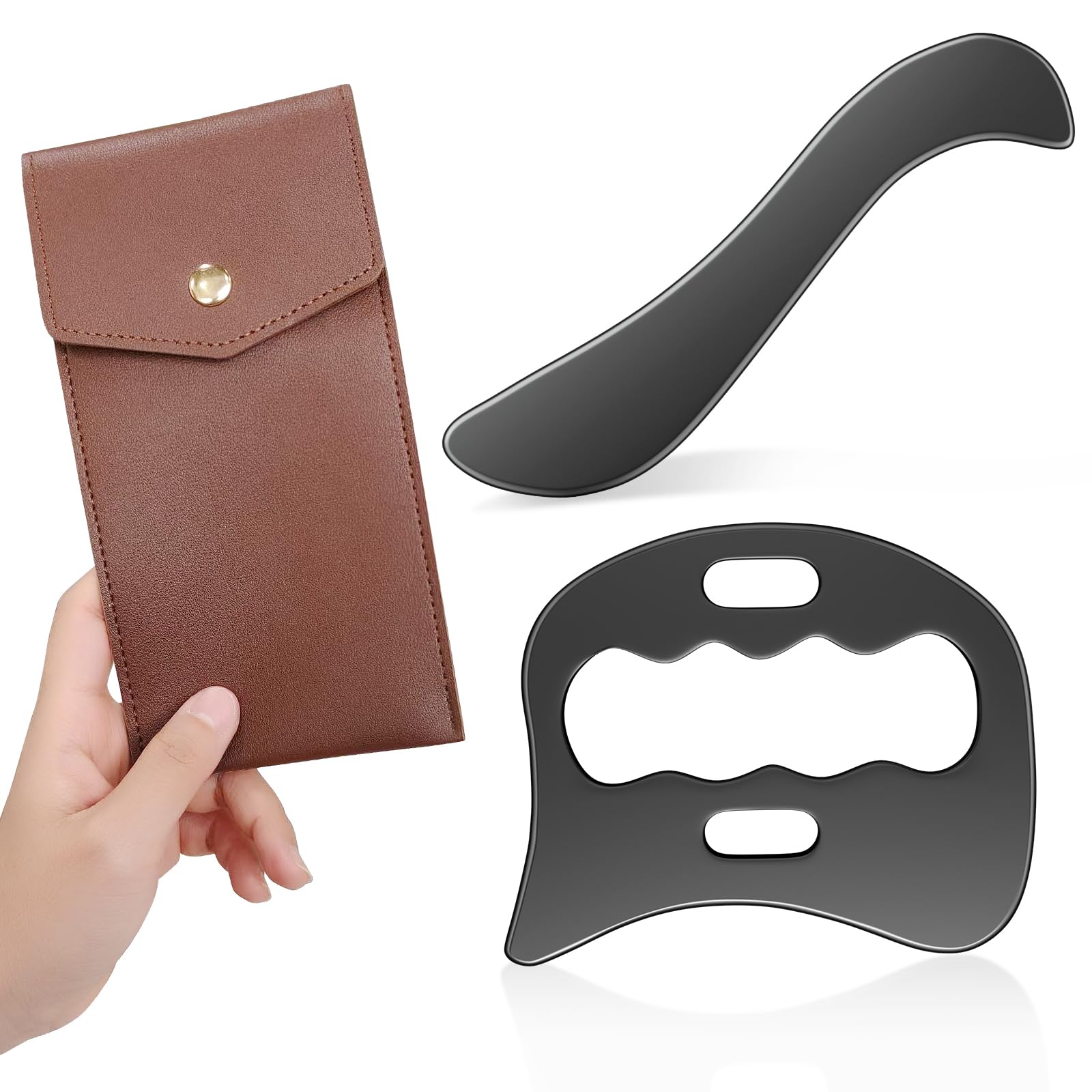 Photo 1 of 2 in 1 Stainless Steel Muscle Scraper Tools Set?Black Gua Sha Metal Scraping Tool for Physical Therapy?Facial Tools?Derma Edge Massage Tool & Guasha Massage Scraper Tool