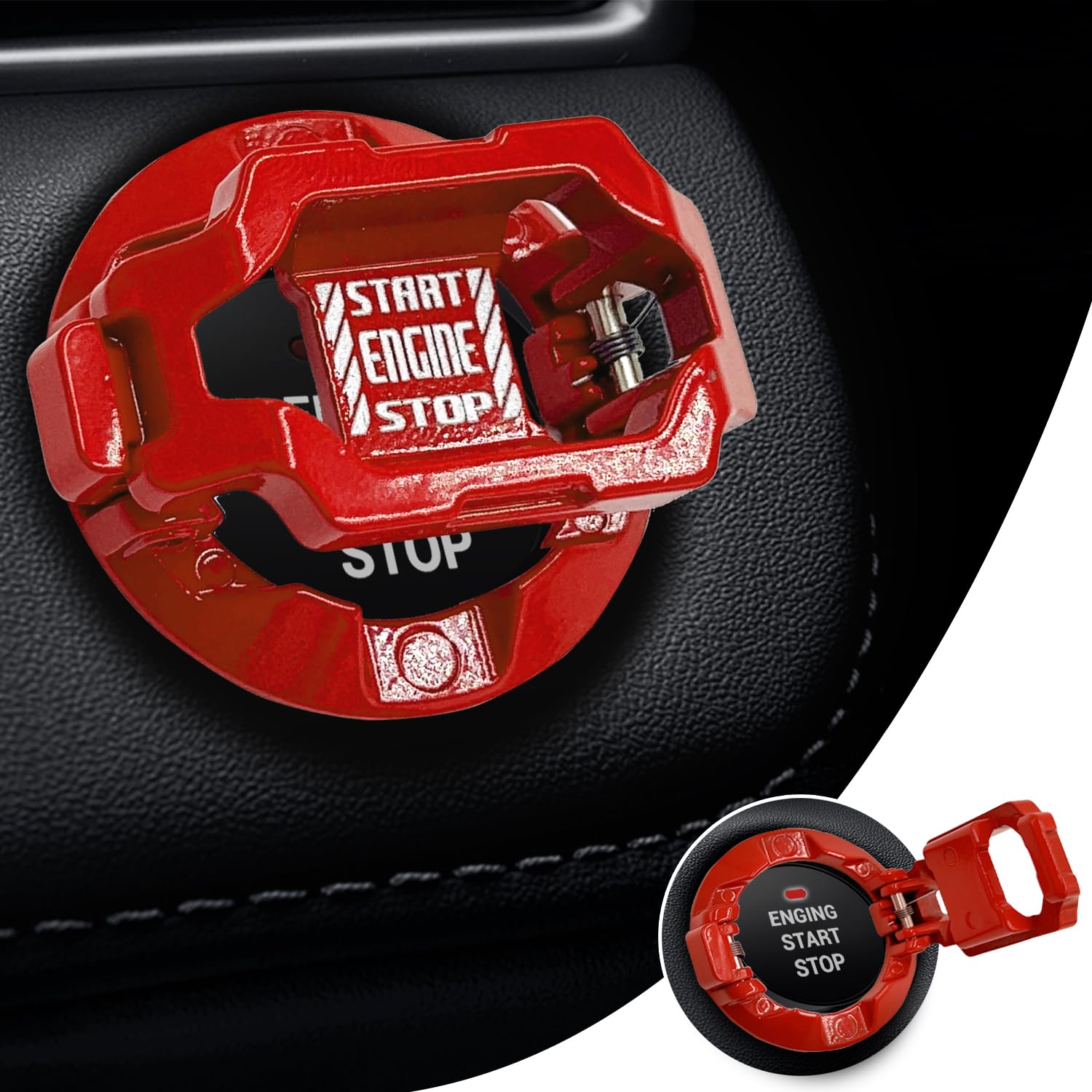 Photo 1 of EPOCHHIKE Push Start Button Cover, Engine Start Stop Button Cover, Touch Button Protector Cover, Child Proof Safety for Computer PC Desktop, Car or Motorcycle Interior Decor (Mechanic-Red)