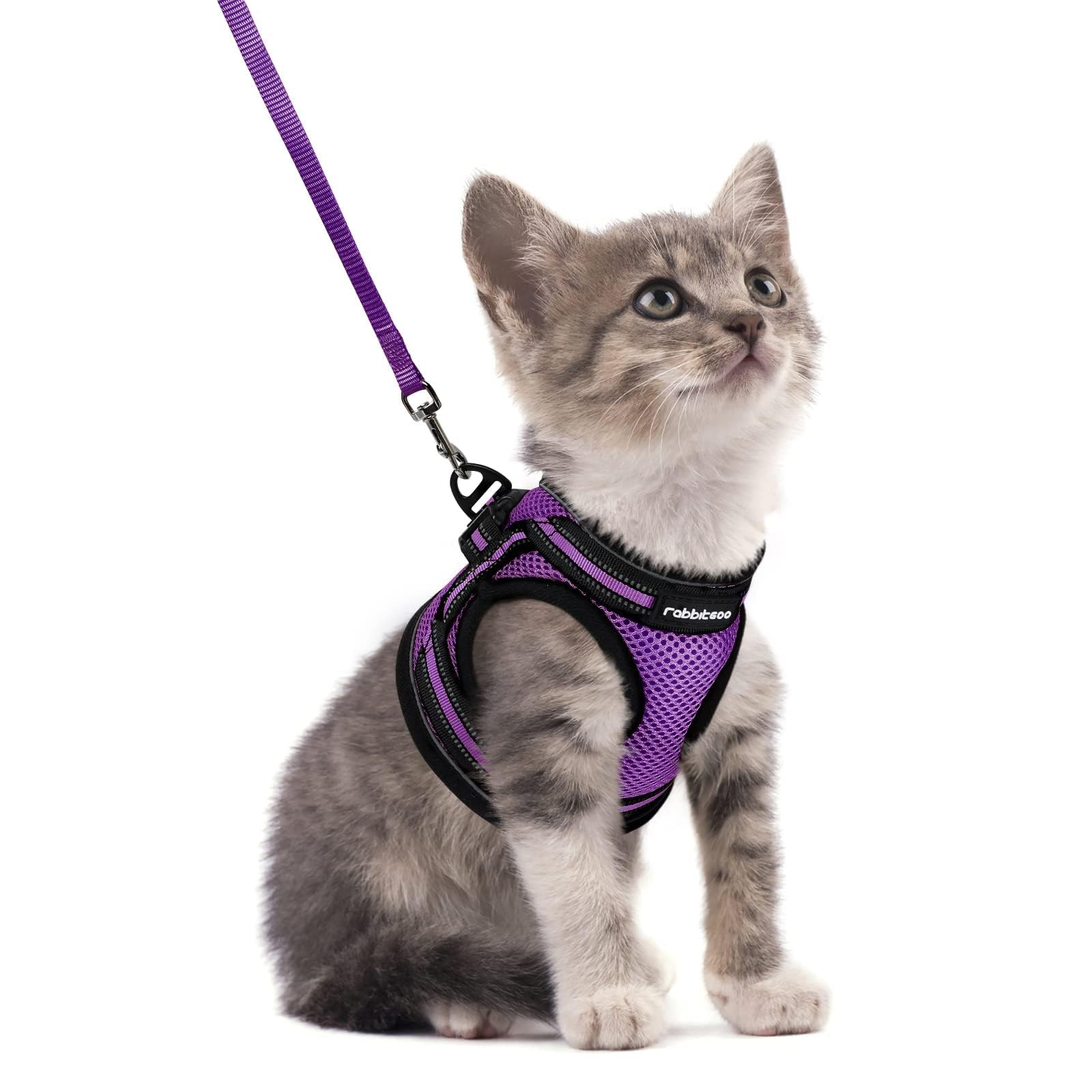 rabbitgoo Cat Harness and Leash Set for Walking Escape Proof, Adjustable Soft Kittens Vest with Reflective Strip for Extra Small Cats, Comfortable Choke-Proof Outdoor Vest Harness, Purple, S — image 1