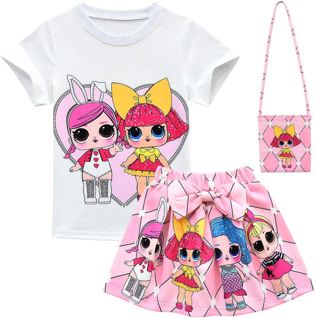 Dgfstm Baby Cute Dolls Confetti Pop Tshirt + Skirt + Bag for Girls Lil Outrageous Little Girl Dress