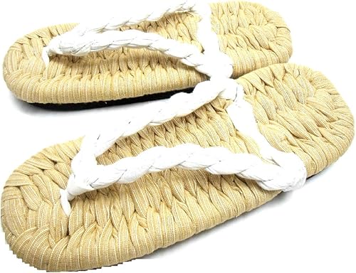 Amazon 外履き用布ぞうりソール付き しじらおりわら色鼻緒白 Sj 58 Lサイズ 26cm ファッションサンダル