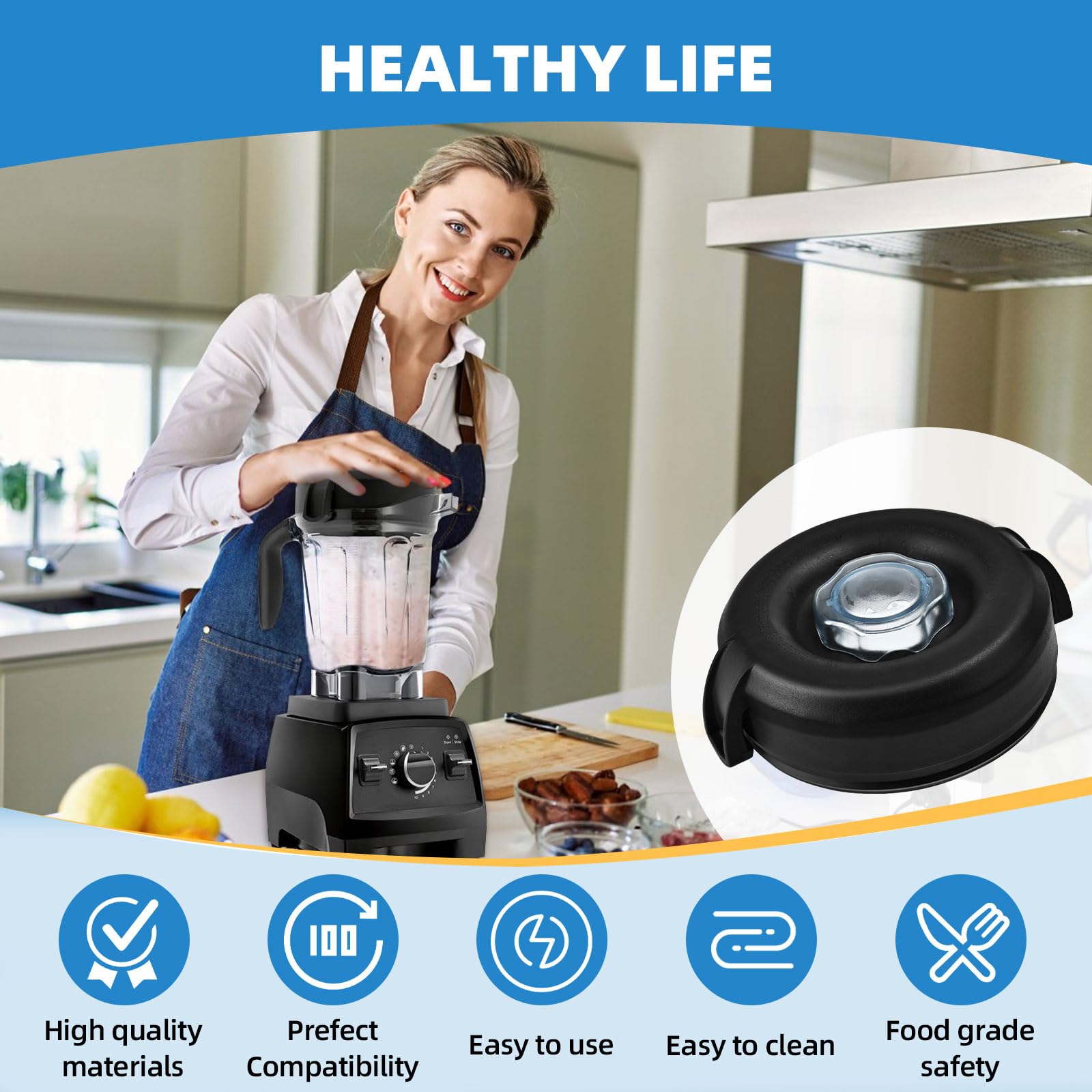 For Vitamix Lid Replacement, Lids For 64 oz. Low Profile Containers, For Vitamix Pro 750 5300 E320 VM0158 7500 780 Pitchers, Lid Compatible With Vitamix Accessories
