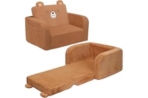 MONKISS Toddler Couch, 2-in-1 Kids Sofa Fold Out, Convertible Sofa to Lounger for Girls and Boys, Toddler Chairs Comfy 1-3 Years Old, SF04, Brown Bear