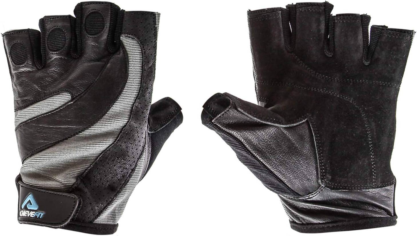 ACHIEVE FIT Weightlifting Gloves - Leather Palm for Fitness savvy Men & Women Firm Grip, Control & Comfort for Weight lifting, Crossfit Training, Gym Workout - Standard or With Wrist Wraps (PAIR)