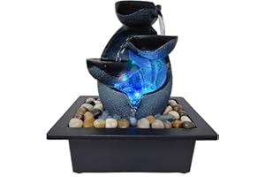 JOINDATAT Indoor Tabletop Water Fountain, Resin Zen Meditation Waterfall Fountain with ON/Off Switch, Indoor Waterfall Feature with Color LED Light for Home Office Decor (A)