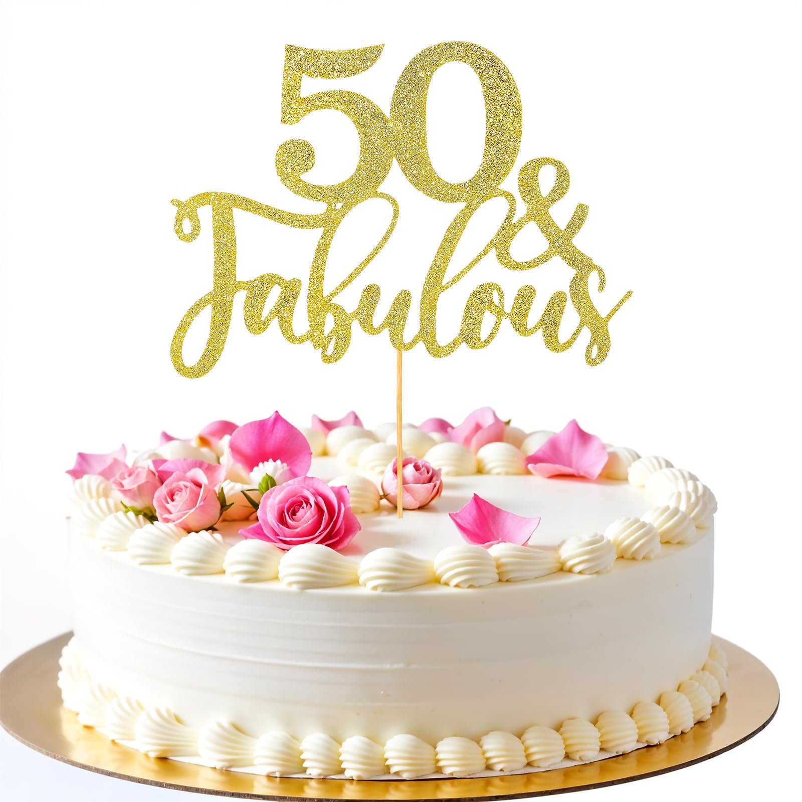 Photo 1 of 50th Birthday Cake Topper Golden Glitter 50 & Fabulous Cake Topper Fifty and Fabulous Cake Topper Cardboard Cake Decoration for 50th Birthday Cake Topper for Birthday Wedding Anniversary