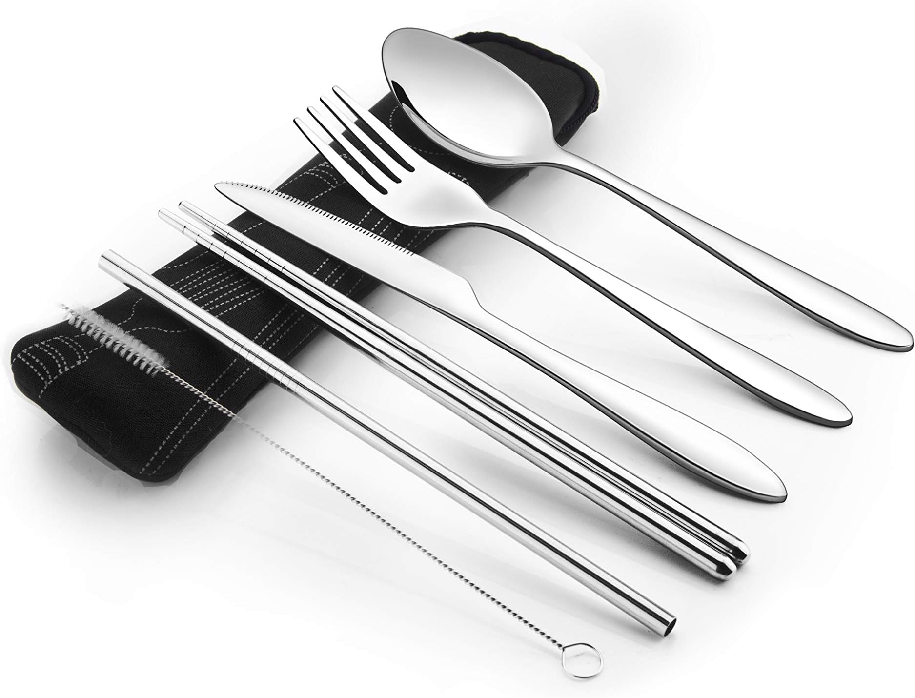 Reusable Travel Utensils with Case | Fork and Spoon Set with Knife, Chopsticks and Optional Reusable Straw– Office, Travel, or Camping Accessories| Lightweight Sturdy Reusable Utensils