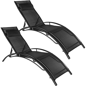 TecTake 800675 2er Set Aluminium Sonnenliege, witterungsbeständig, inkl. Kopfpolster, 5-Fach verstellbare Rückenlehne – Diver