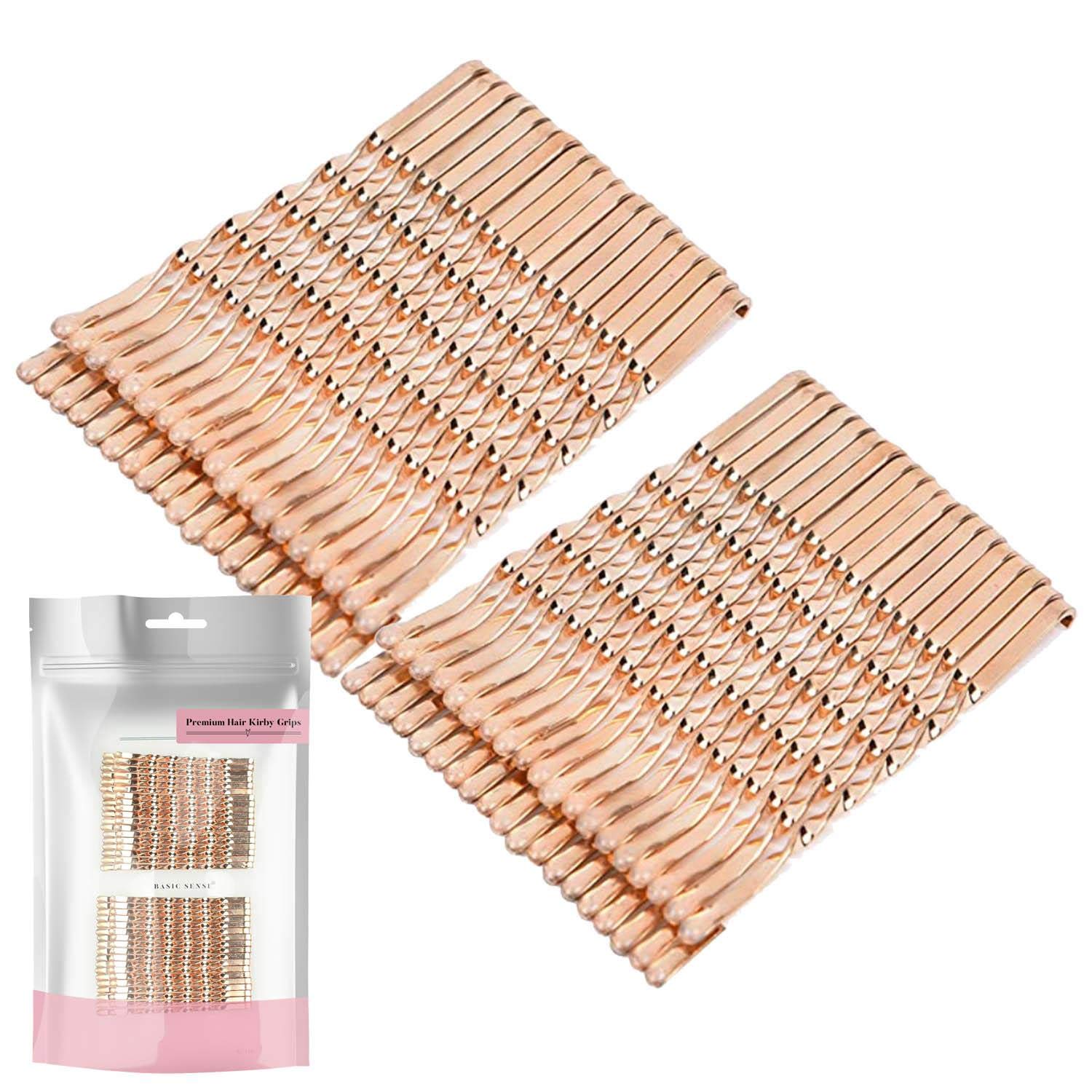 BasicSense 36 PCS Premium Strong Metal Kirby Grips Bobby Spiral Twisted Hair Pins for Thick Hair, 5.5cm(2.1 inch), Rose Gold
