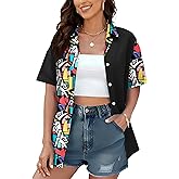 80s 90s Shirts for Women: 80's Neno Disco Party Tshirts 1980s Hawaiian Button Down Blouse Tops