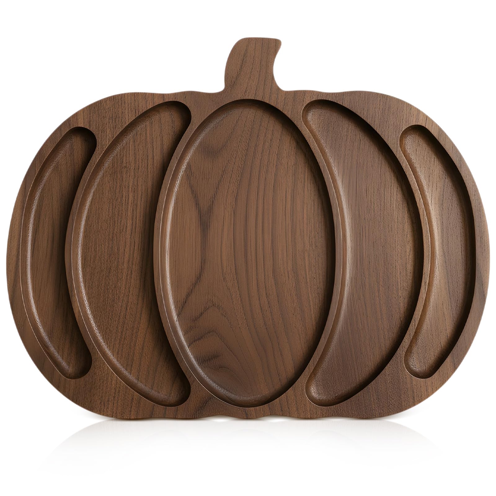 Photo 1 of Sliner Halloween Pumpkin Wooden Serving Platter 15" L x 12" W Wood Pumpkin Shaped Charcuterie Board Snack Cheese Cutting Board Sectional Fall Dish Plate for Home Gifts(Black Walnut Color)