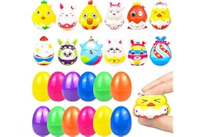 AJAZPER 12 Pcs Easter Eggs Squishy Toys with Plastic Easter Eggs Filled , Easter Basket Stuffers/Fillers for Kids Toys , Easter Gifts Party Favor, Prefilled Easter Eggs with Toys Inside