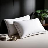 Ubauba Goose Feather Down Fiber Pillows Queen Size Set of 2, Supportive Gusseted Luxury Hotel Pillow, Comfortable Bed Pillow for Sleeping, Cloud-Soft Pillow for Side, Back &amp; Stomach Sleepers, 20x30 in