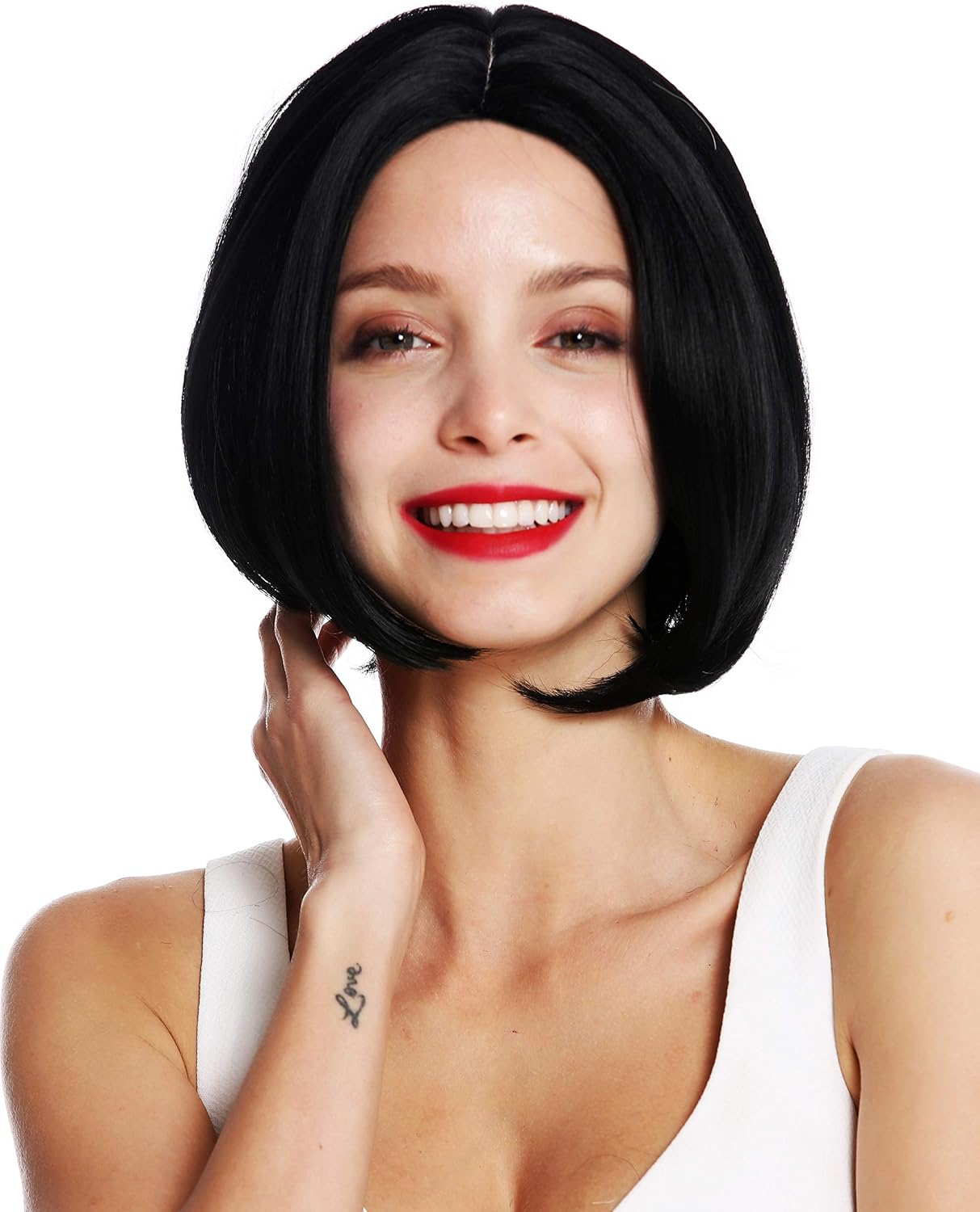 WIG ME UP - VK-54-1 quality women's wig short long bob parting sleek black, black (1), Length: approx. 25 cm - Image 3