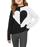 Haloumoning Girls Heart Sweater Kids Cute Color Block Knit Sweaters 7-14 Years