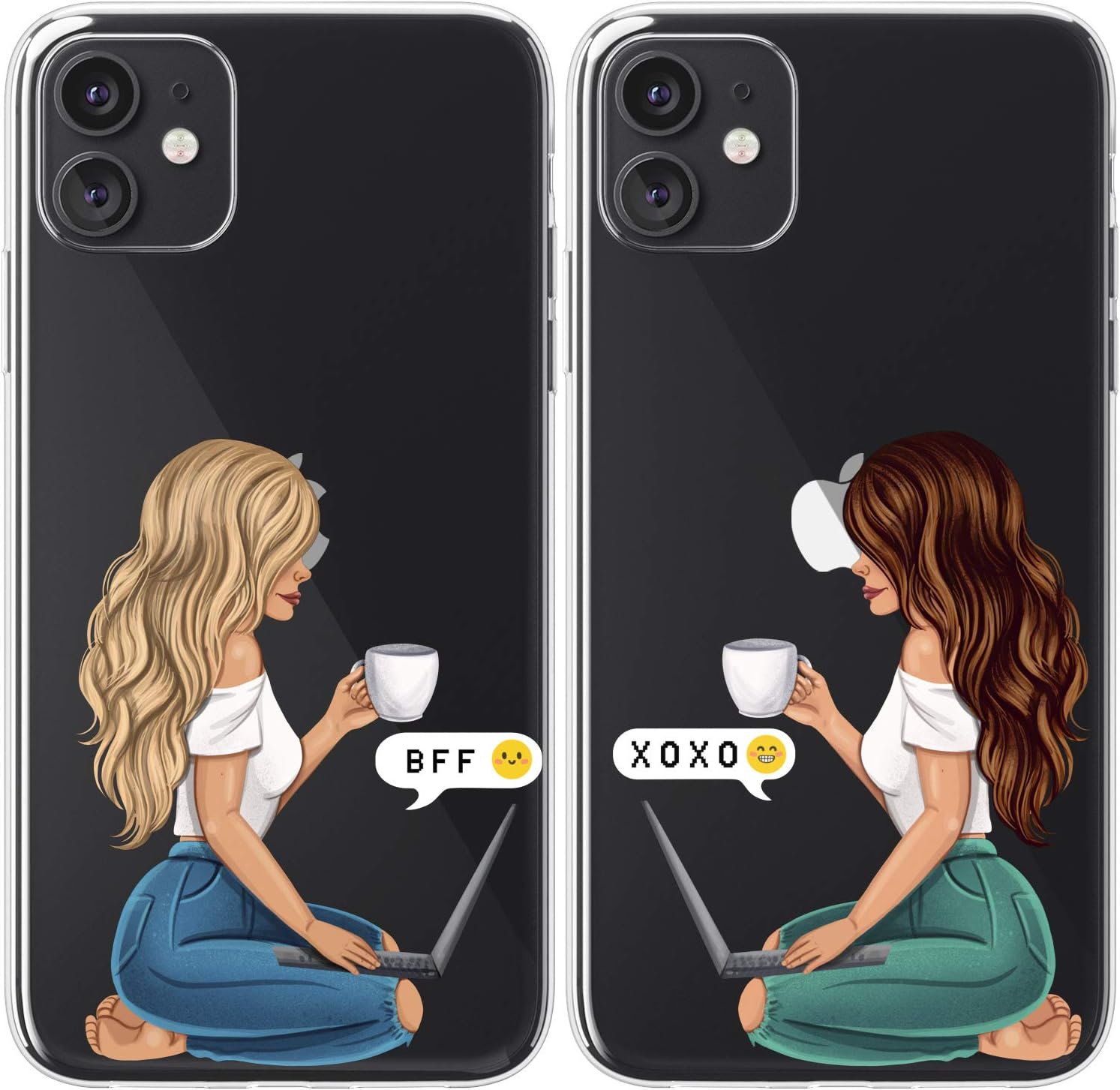 Mertak TPU Couple Cases for Apple iPhone 11 Pro Max Xs Xr X 10 8 Plus 7 6s SE 5s Teen Matching Blonde Chatting Design Cute Girlfriend XOXO Soulmate Girls Protective Flexible Basic Lightweight Gift