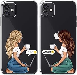 Mertak TPU Couple Cases for Apple iPhone 11 Pro Max Xs Xr X 10 8 Plus 7 6s SE 5s Teen Matching Blonde Chatting Design Cute Girlfriend XOXO Soulmate Girls Protective Flexible Basic Lightweight Gift
