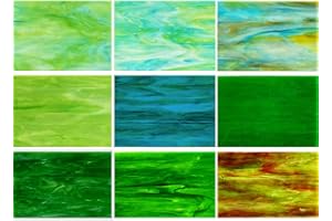 PALJOLLY 9 Pack Green Stained Glass Sheets, 4 x 6 inch Mosaic Glass Stained Glass Supplies for Beginners and Hobbyists Crafts Work Projects