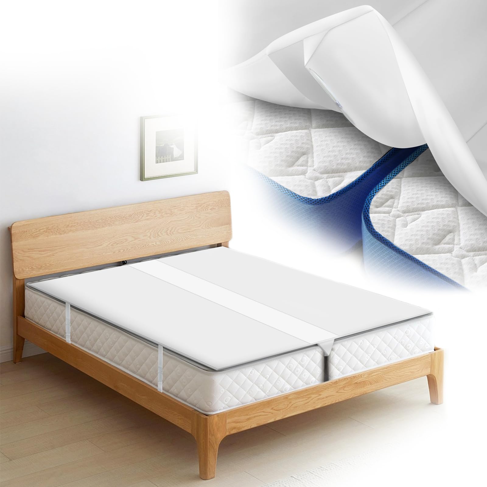 Photo 1 of LIFVEAN Upgraded Bed Bridge Attached Fitted Sheet Twin to King, Bed Converter Kit with Sheet Strap Set, Mattress Gap Filler, Removable