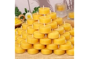 UGBEM 50 Packs Beeswax Tealight Candles Bulk,4 Hours 100% Pure Beeswax Tea Lights Candle in Clear Cup,Natural Scent Bees Wax Candles Small Smokeless Clean Burning Perfect for Home Decor for Party Christmas