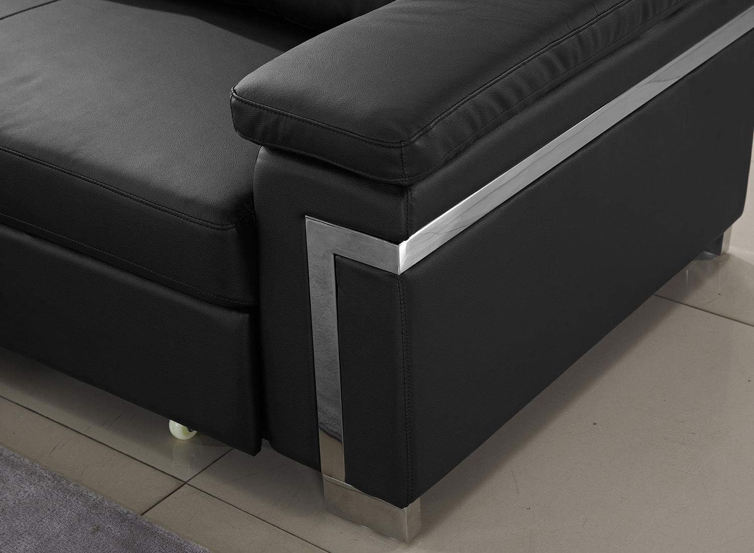 FUNRELAX Black Corner Sectional Sofas Set Leather Pull-Out Futon Couch Sofa Sleeper Bed with Storage Chaise L Shaped Living Room Furniture Set for Small Space,Modern Furniture,Left Facing: Kitchen & Dining